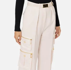 Pantalone dritto in crêpe con tasche e cintura
