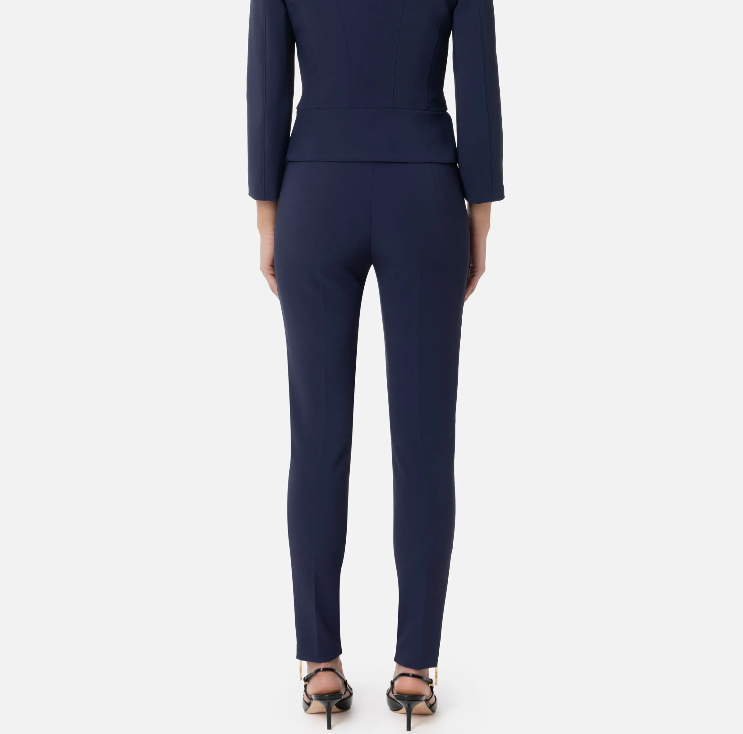 Pantalone dritto in crêpe stretch con zip