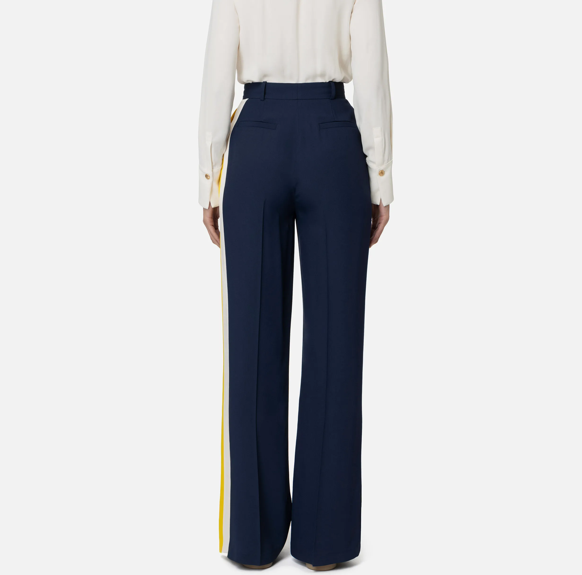 Pantalone dritto in crêpe satin con bande