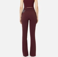 Pantalone dritto in crêpe stretch con bande e ricamo logo