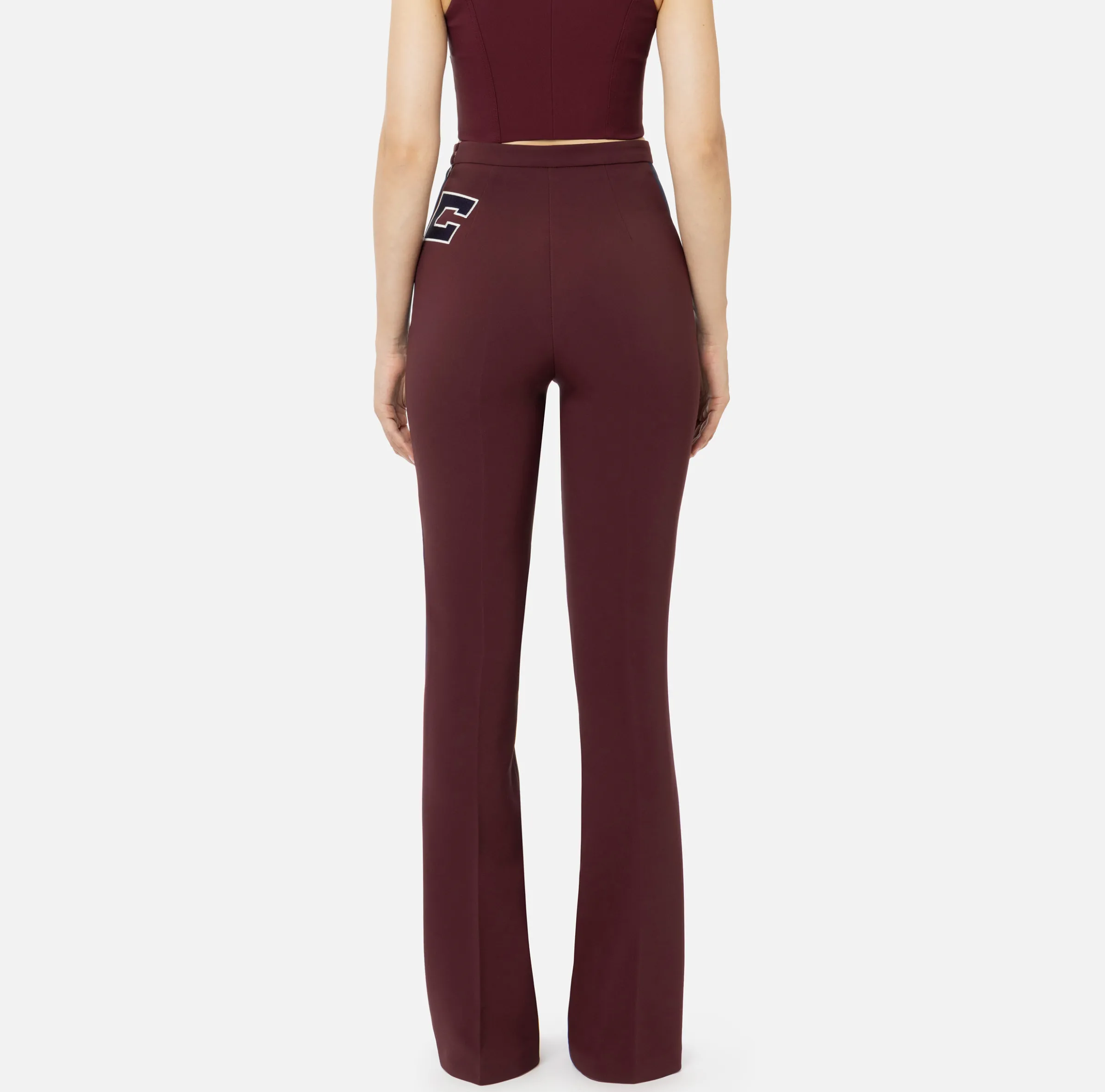 Pantalone dritto in crêpe stretch con bande e ricamo logo