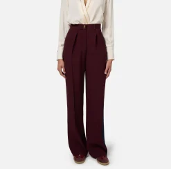 Pantalone dritto in crêpe satin con bande