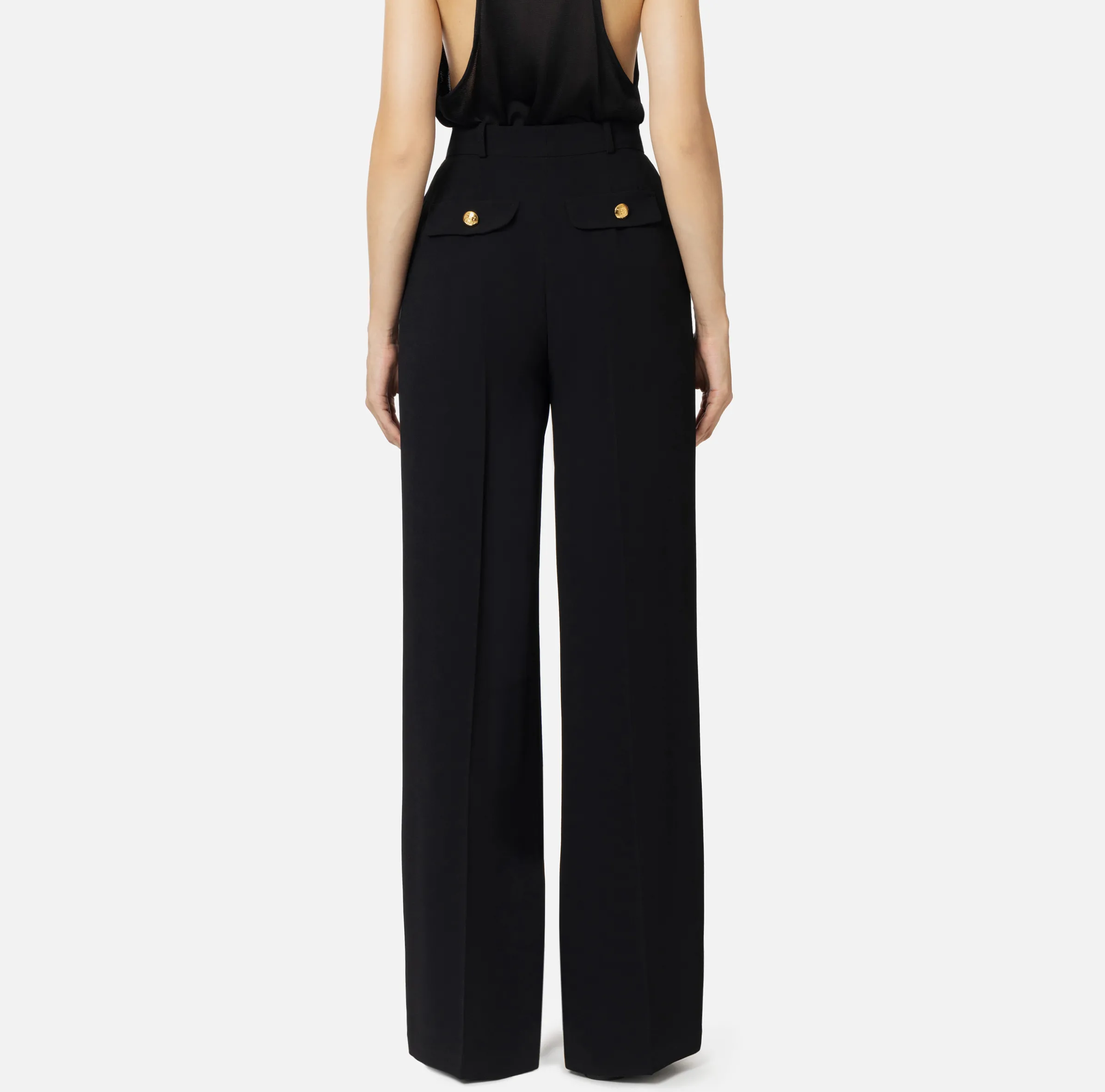 Pantalone dritto in crêpe fermo con rivetto stemma