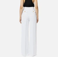 Pantalone dritto in crêpe fermo con rivetto stemma