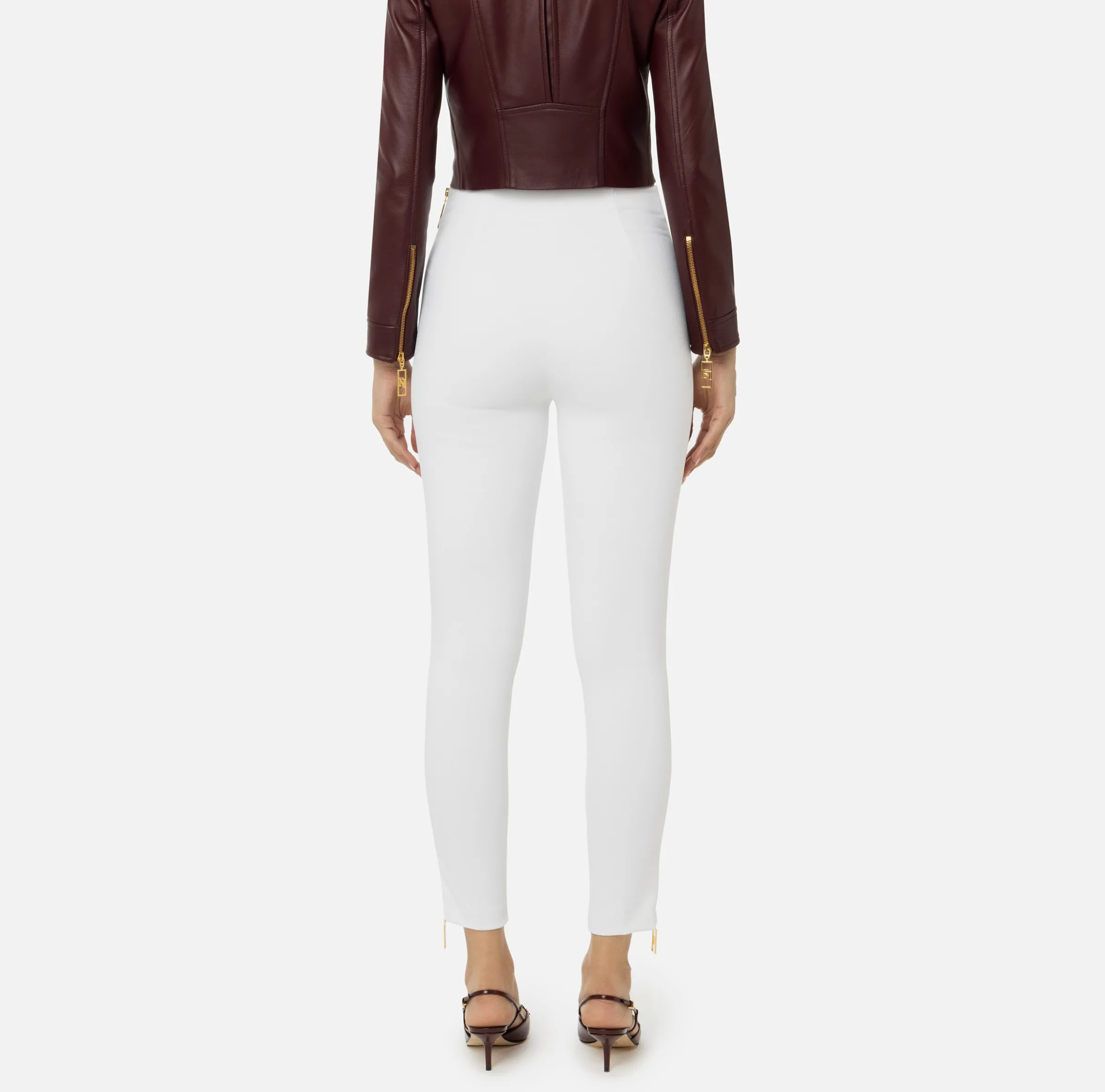 Pantalone dritto in crêpe stretch con zip