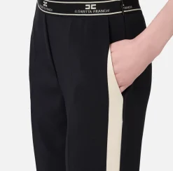 Pantalone dritto in crêpe con banda laterale