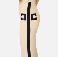 Pantalone dritto in crêpe stretch con bande e ricamo logo