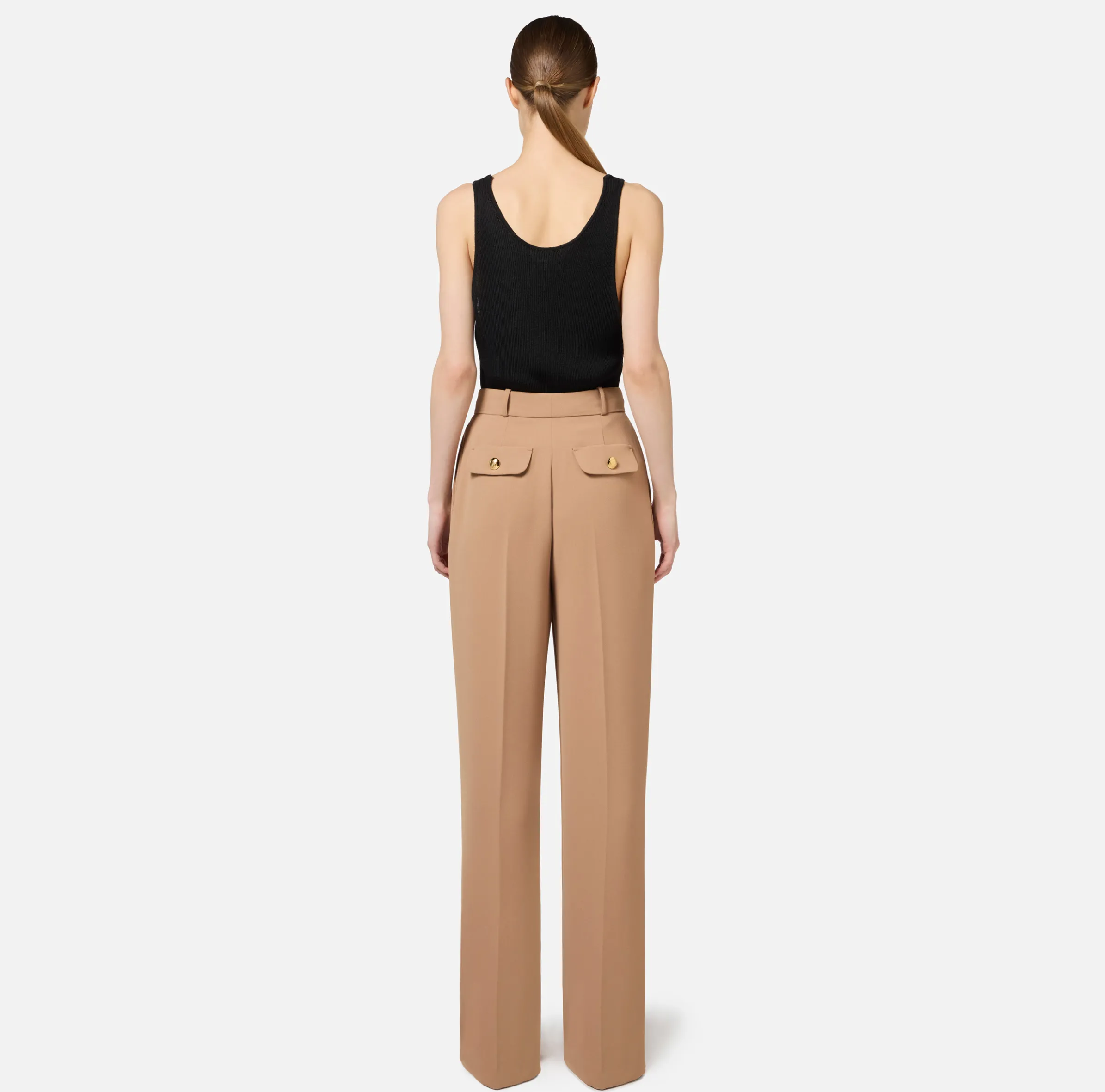 Pantalone dritto in crêpe fermo con rivetto stemma