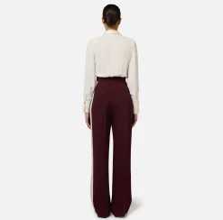 Pantalone dritto in crêpe satin con bande
