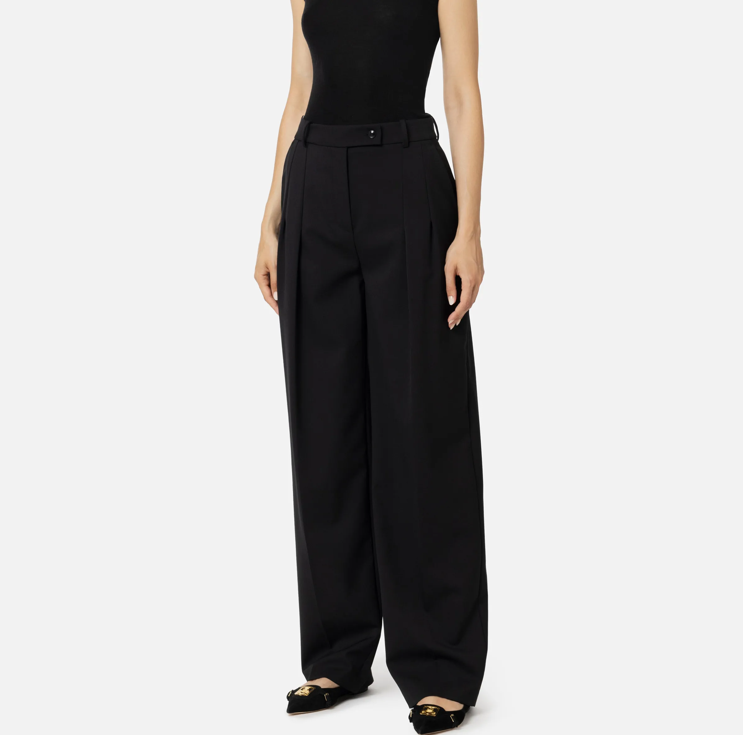 Pantalone dritto in fresco lana mélange con doppie pinces