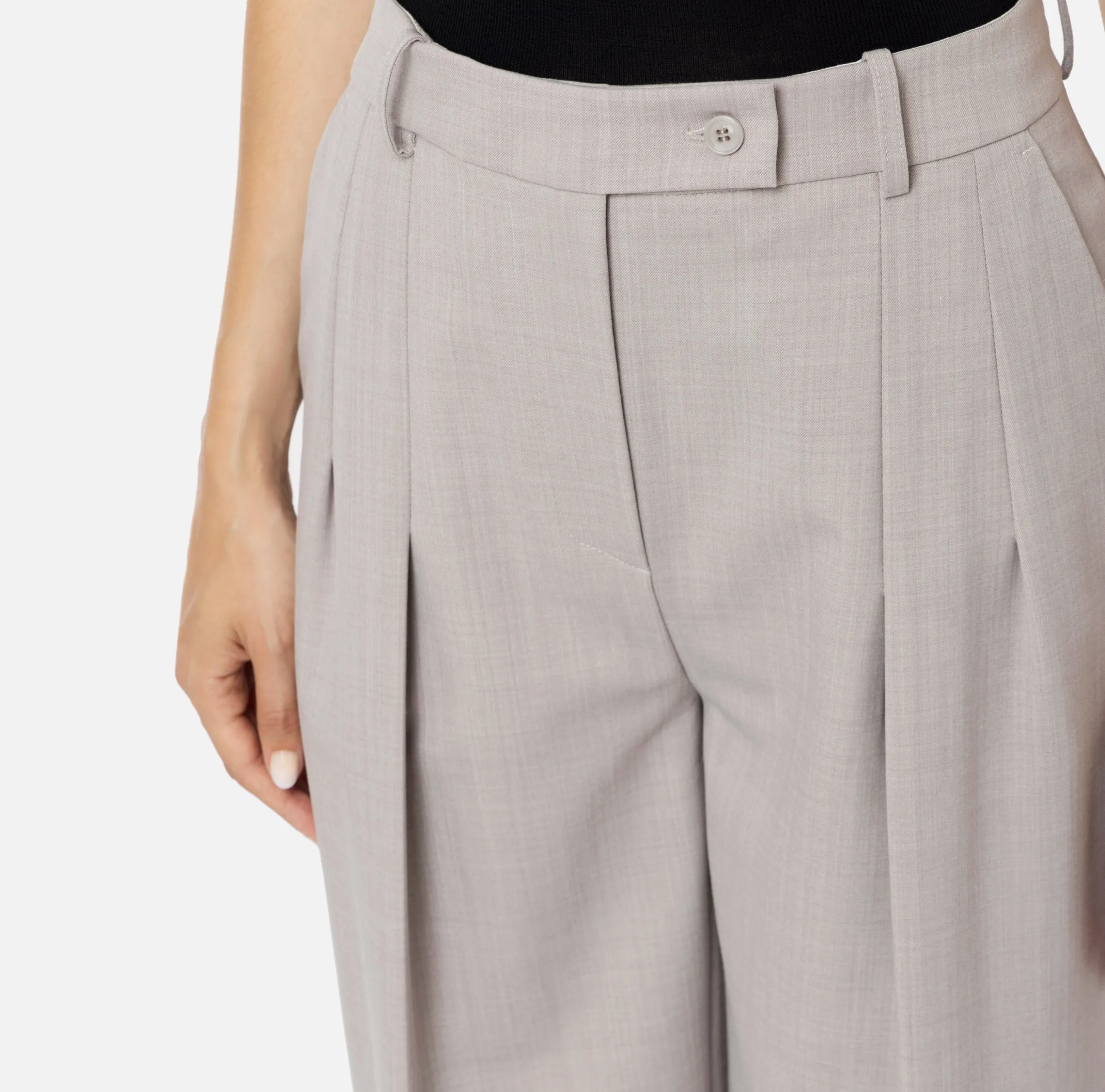 Pantalone dritto in fresco lana mélange con doppie pinces