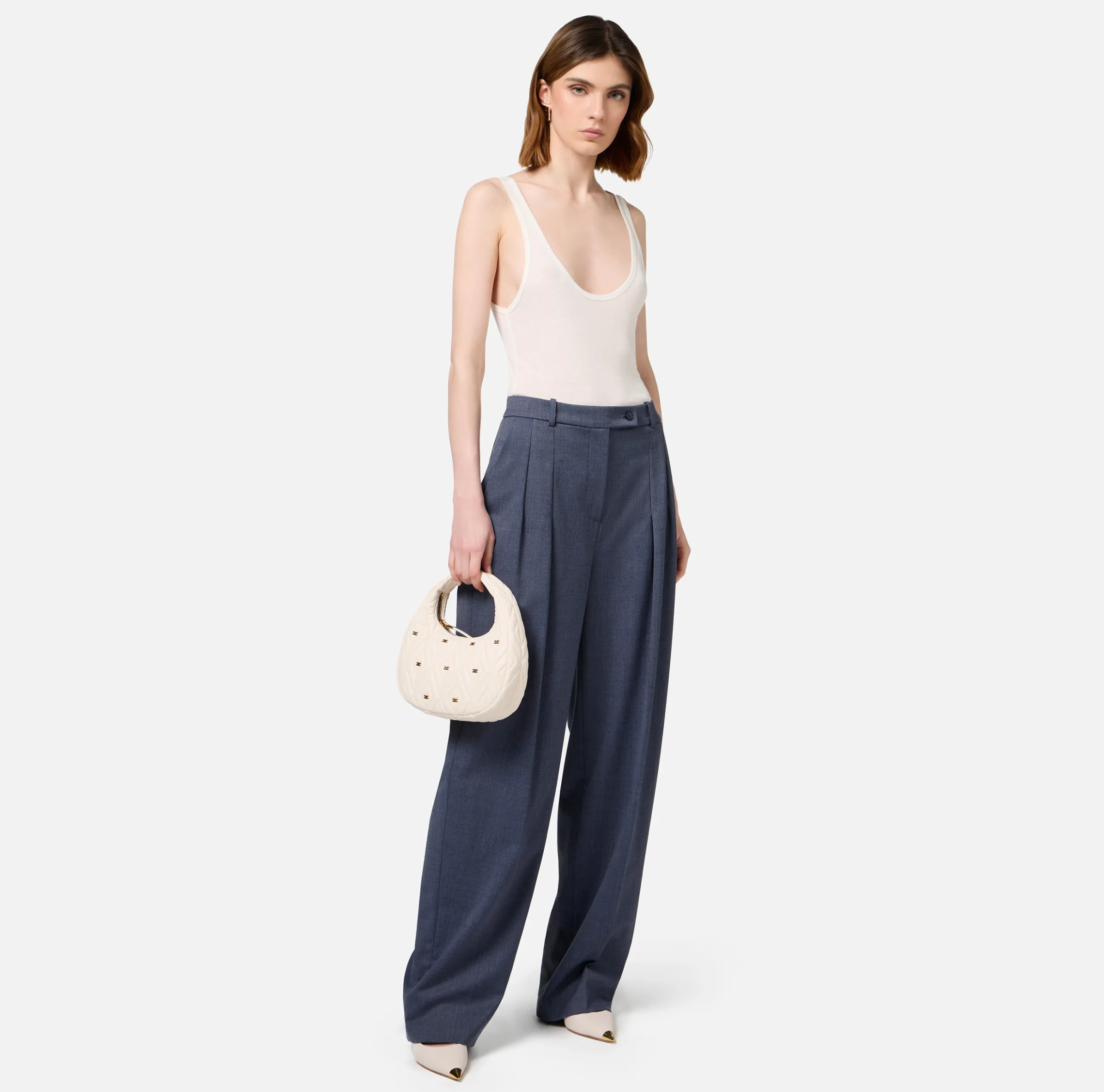 Pantalone dritto in fresco lana mélange con doppie pinces