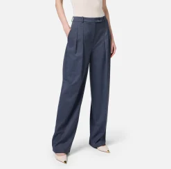 Pantalone dritto in fresco lana mélange con doppie pinces