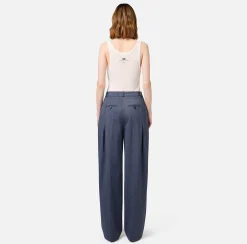 Pantalone dritto in fresco lana mélange con doppie pinces