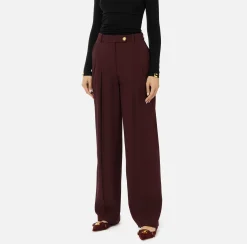 Pantalone dritto in satin con doppie pinces