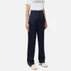 Pantalone dritto in satin con bande in raso