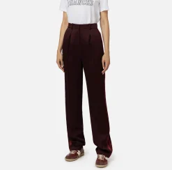 Pantalone dritto in satin con bande in raso