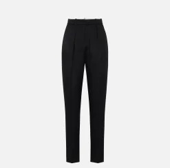 Pantalone dritto in satin con bande in raso