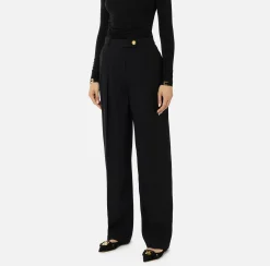 Pantalone dritto in satin con doppie pinces