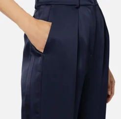 Pantalone dritto in satin con bande in raso