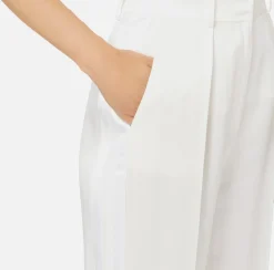 Pantalone dritto in satin con bande in raso