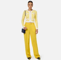 Pantalone dritto in satin con doppie pinces