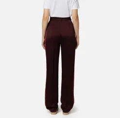Pantalone dritto in satin con bande in raso