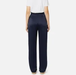 Pantalone dritto in satin con bande in raso