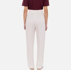Pantalone dritto in satin con bande in raso