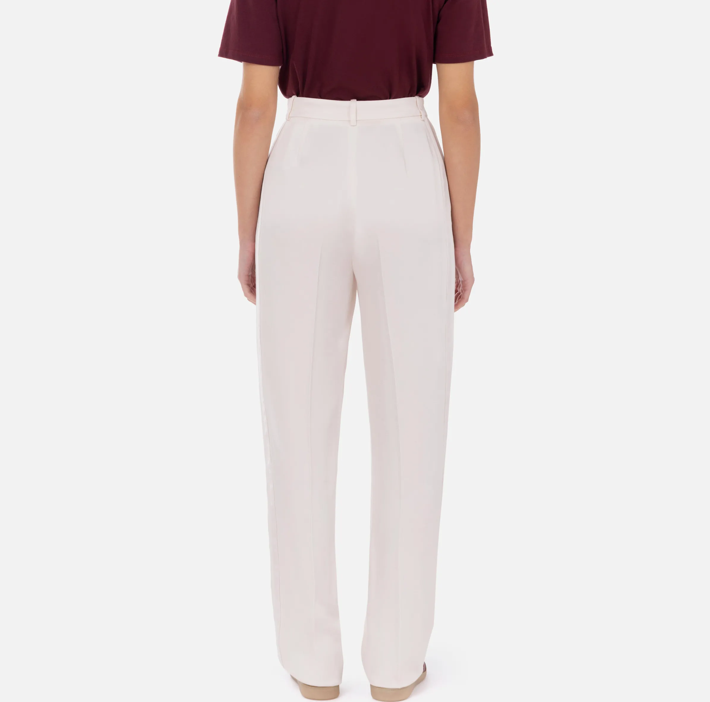 Pantalone dritto in satin con bande in raso