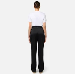 Pantalone dritto in satin con bande in raso