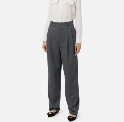 Pantalone gamba ampia con doppia pinces in fresco di lana stretch