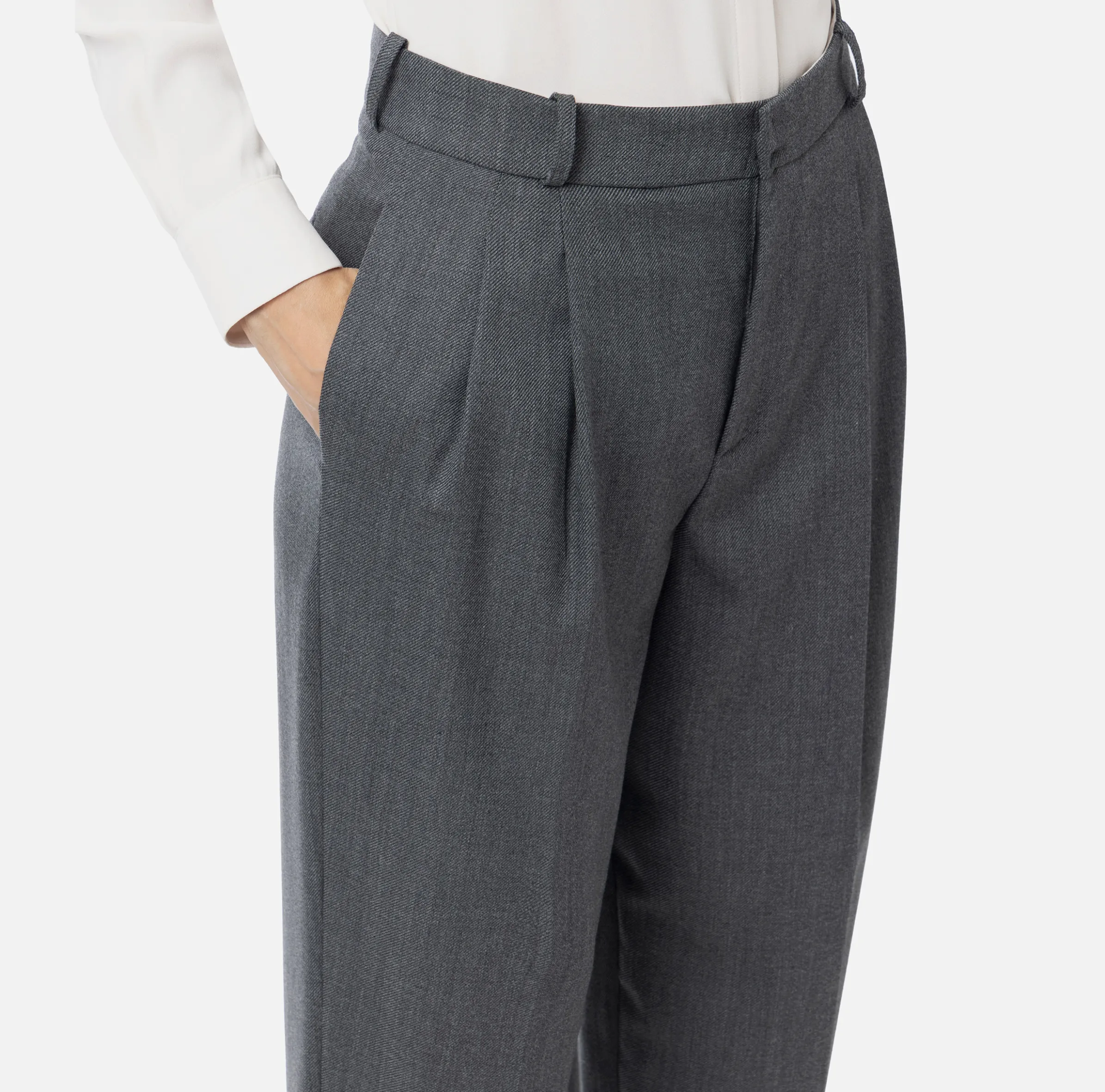 Pantalone gamba ampia con doppia pinces in fresco di lana stretch