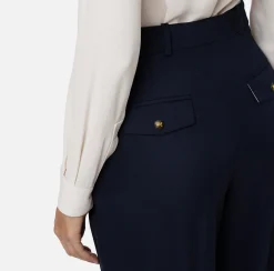 Pantalone gamba ampia con doppia pinces in fresco di lana stretch
