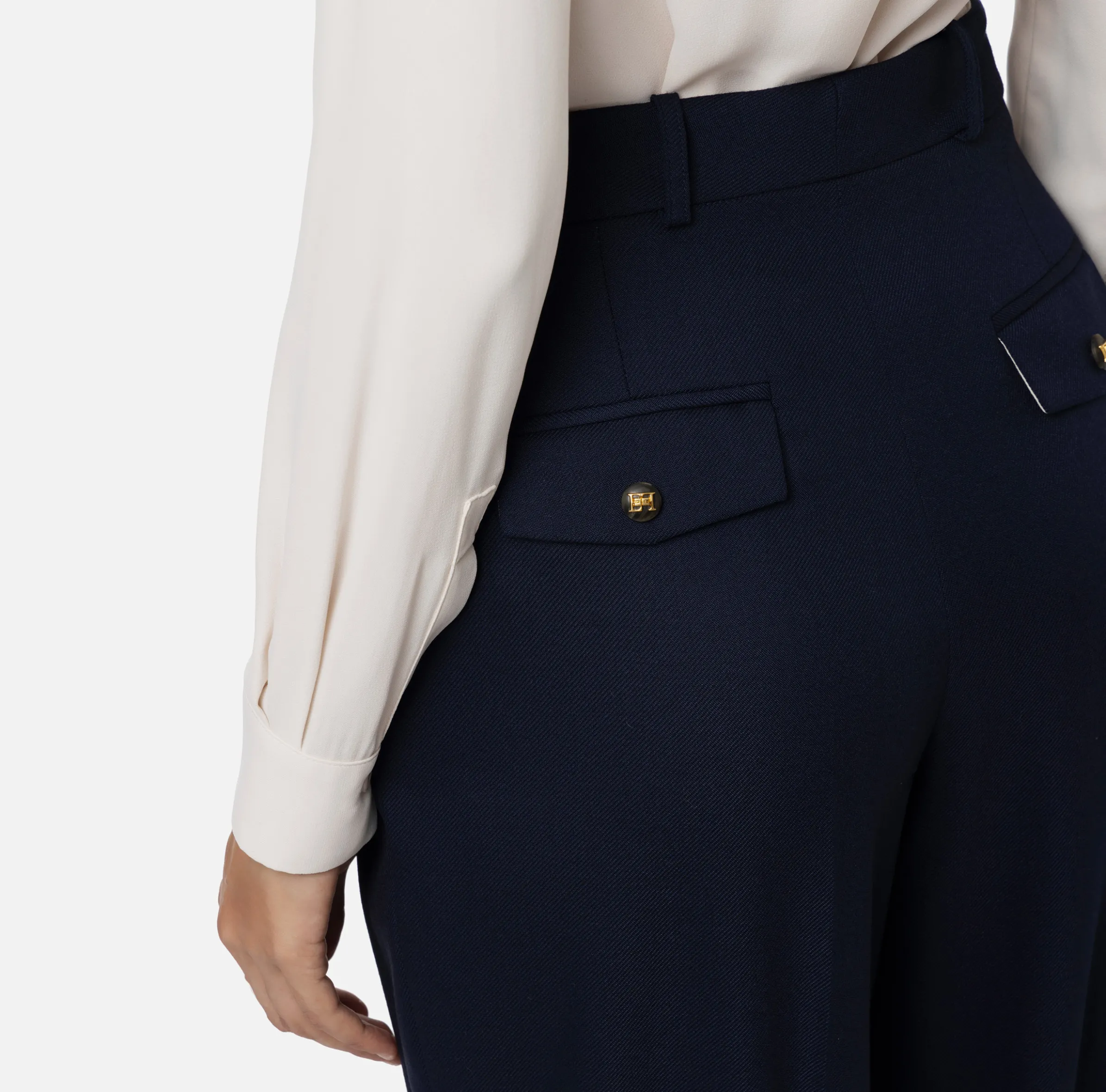 Pantalone gamba ampia con doppia pinces in fresco di lana stretch