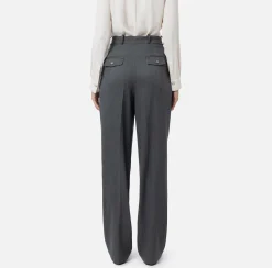 Pantalone gamba ampia con doppia pinces in fresco di lana stretch
