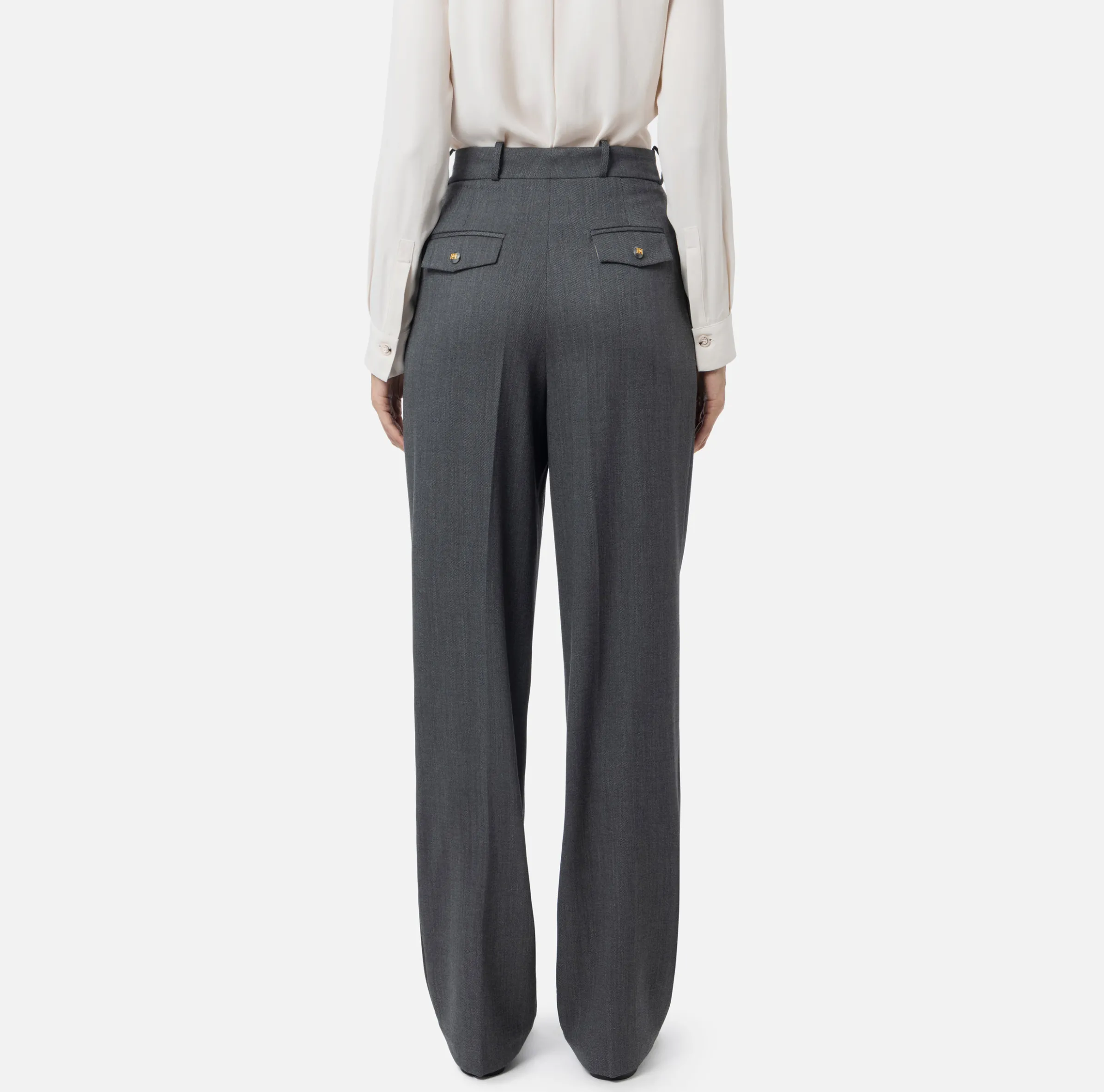 Pantalone gamba ampia con doppia pinces in fresco di lana stretch