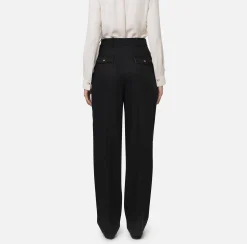 Pantalone gamba ampia con doppia pinces in fresco di lana stretch