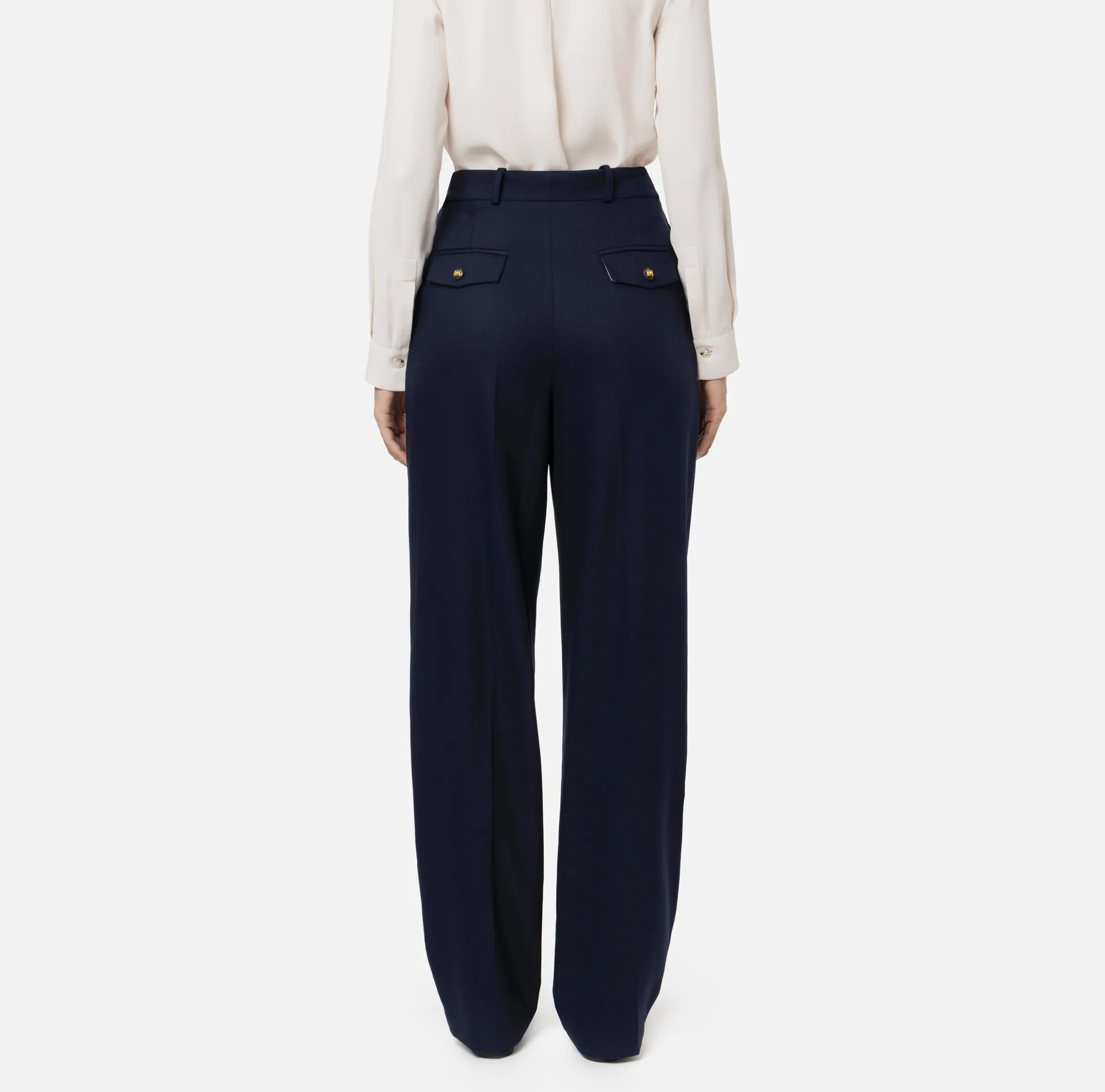 Pantalone gamba ampia con doppia pinces in fresco di lana stretch