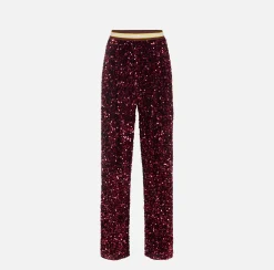 Pantalone in ciniglia ricamata con paillettes