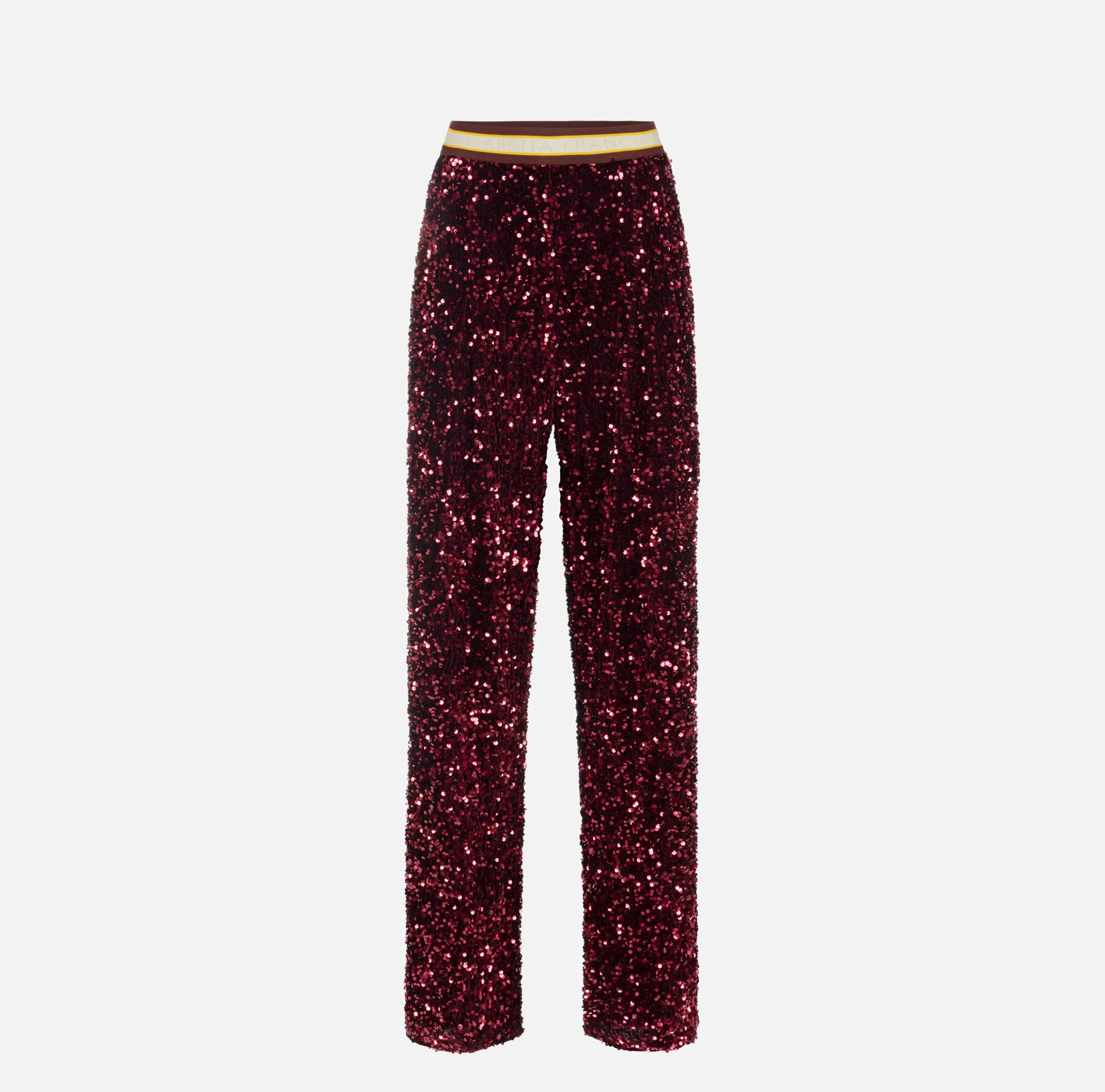Pantalone in ciniglia ricamata con paillettes