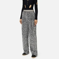 Pantalone in ciniglia ricamata con paillettes