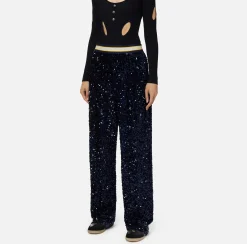 Pantalone in ciniglia ricamata con paillettes