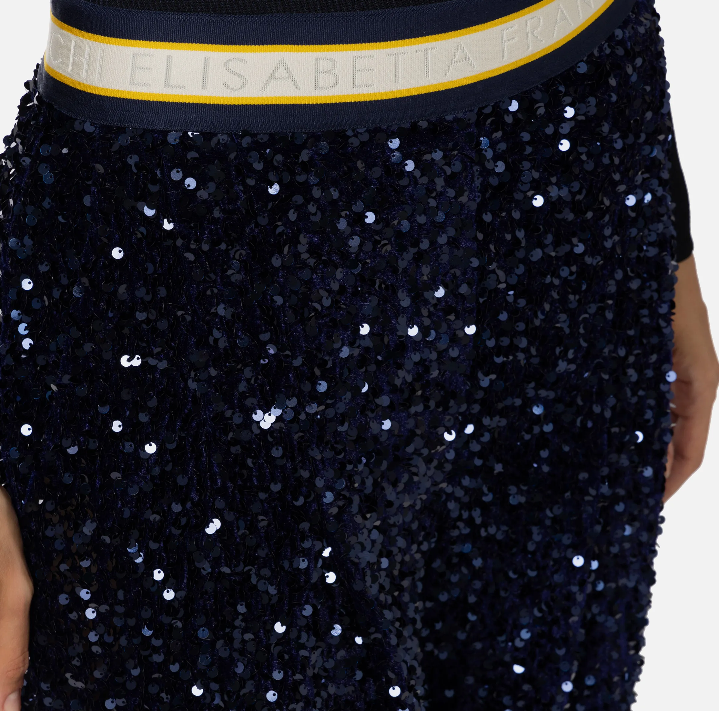 Pantalone in ciniglia ricamata con paillettes