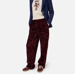 Pantalone in ciniglia ricamata con paillettes