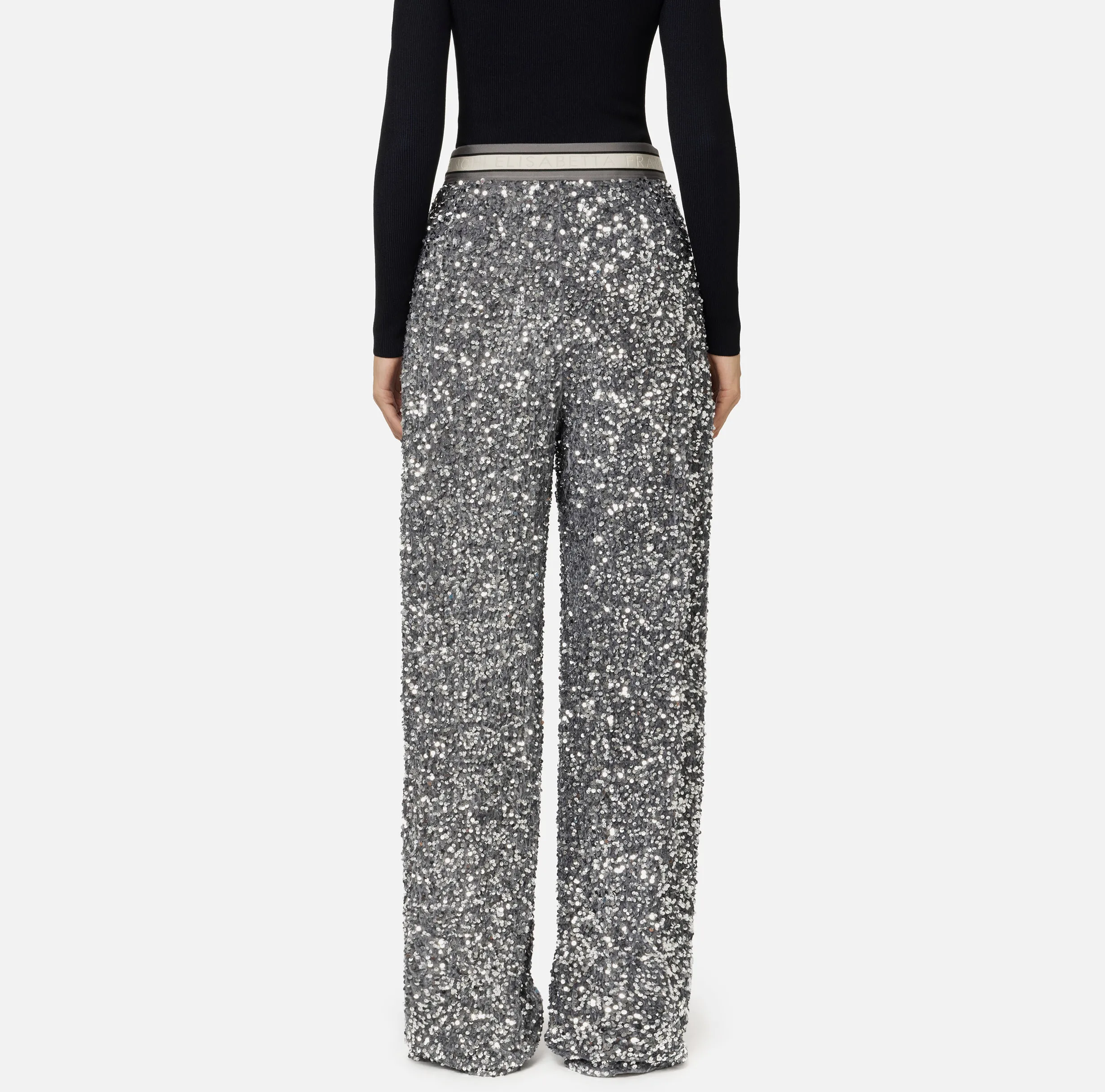 Pantalone in ciniglia ricamata con paillettes