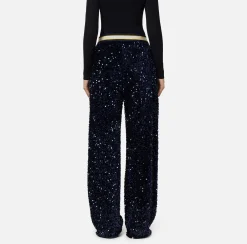 Pantalone in ciniglia ricamata con paillettes