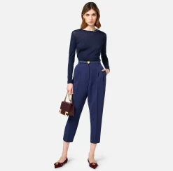 Pantalone in crêpe con cintura e ricamo