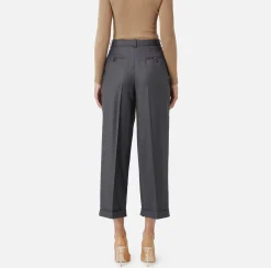 Pantalone in fresco lana con pinces e risvolto