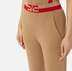 Pantalone jogger in viscosa con bande logo